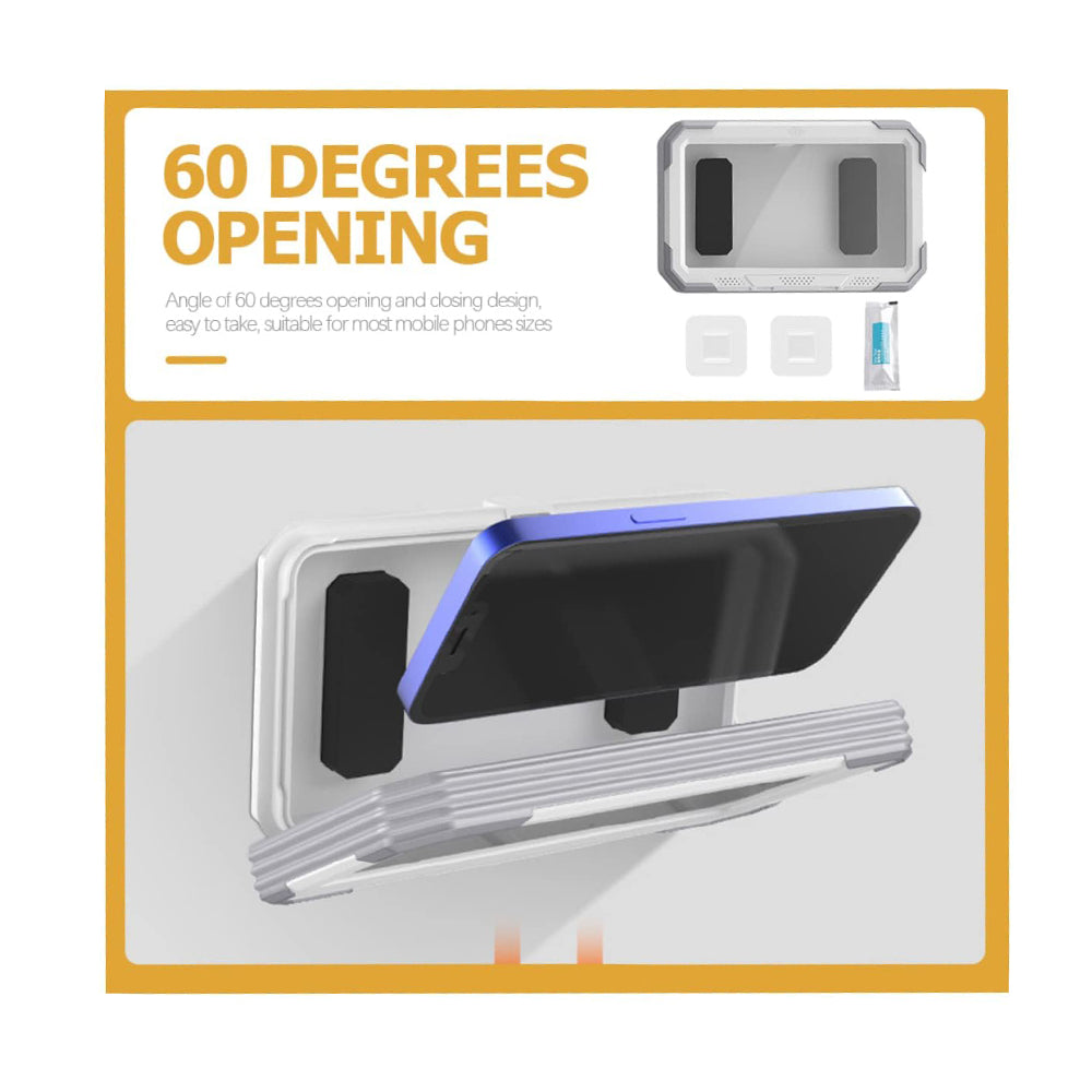 Techsuit - Phone Holder (LC-888) - Wall Box Case, Anti-Fog, with Adhesive Hooks, Waterproof - White / Gray