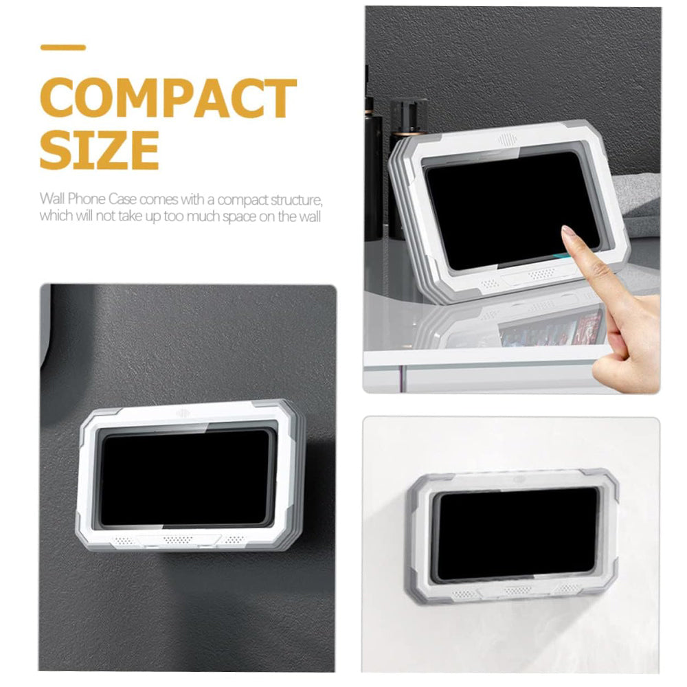 Techsuit - Phone Holder (LC-888) - Wall Box Case, Anti-Fog, with Adhesive Hooks, Waterproof - White / Gray