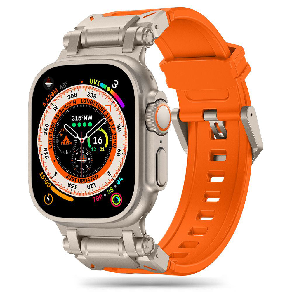 Techsuit - Watchband (W064) - Apple Watch 1/2/3/4/5/6/7/8/9/10/11/SE/SE 2/SE 3/Ultra/Ultra 2/Ultra 3 (42/44/45/46/49mm) - Titanium Silver Orange