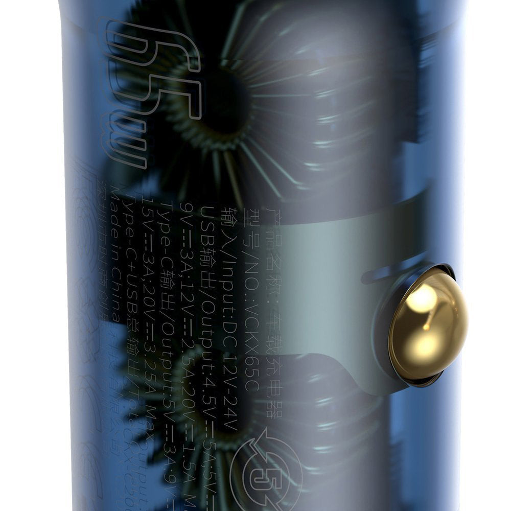Baseus - Car Charger (CCKX-C0A) - with Digital Display, Type-C PD65W, USB QC4.0, DC 12-24V - Clear