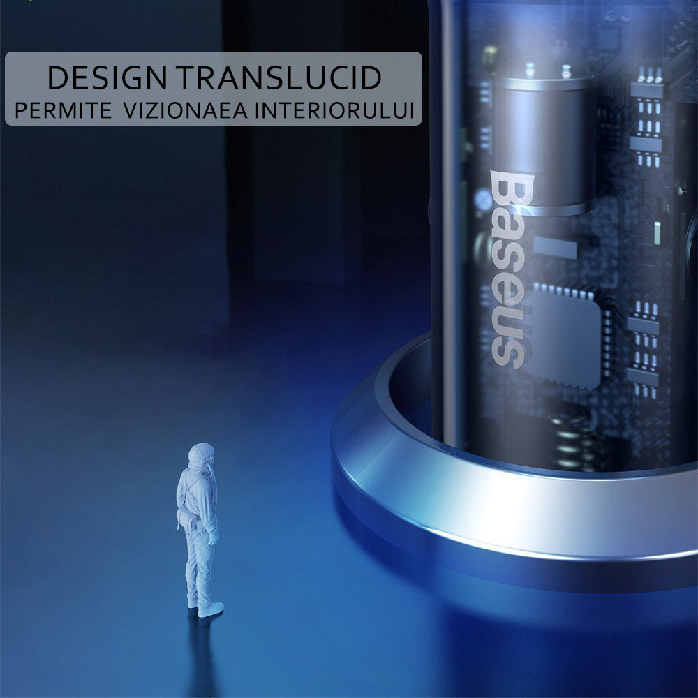 Baseus - Car Charger (CCKX-C0A) - with Digital Display, Type-C PD65W, USB QC4.0, DC 12-24V - Clear