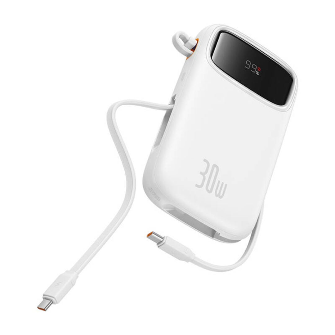 Baseus Qpow 2 Powerbank 10.000mah 30w Με Ενσωματωμενα Καλωδια Usb-c – Λευκό
