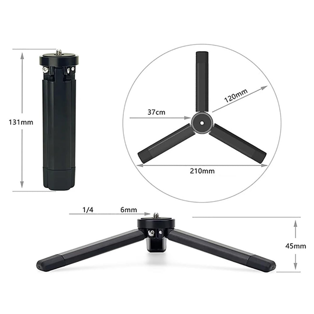Techsuit - Mini Tripod (TPD2) - for Selfie Sticks, Universal, with 1/4 inch Screw, Aluminum Alloy - Black