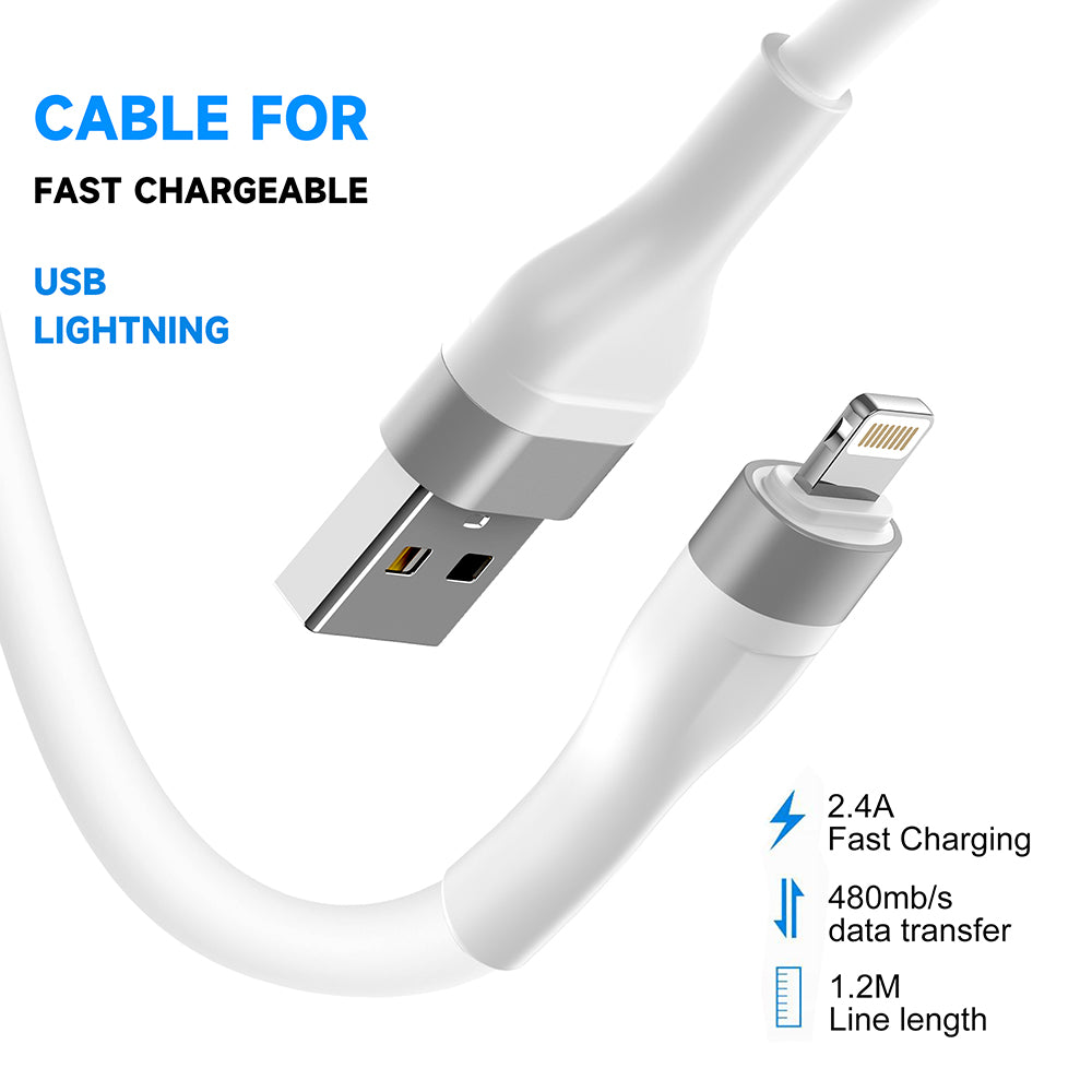 Lito - Data Cable (LD02L) - USB to Lightning, Fast Charging, 2.4A, Tangle-free, Soft Silicone, 1.2m - White