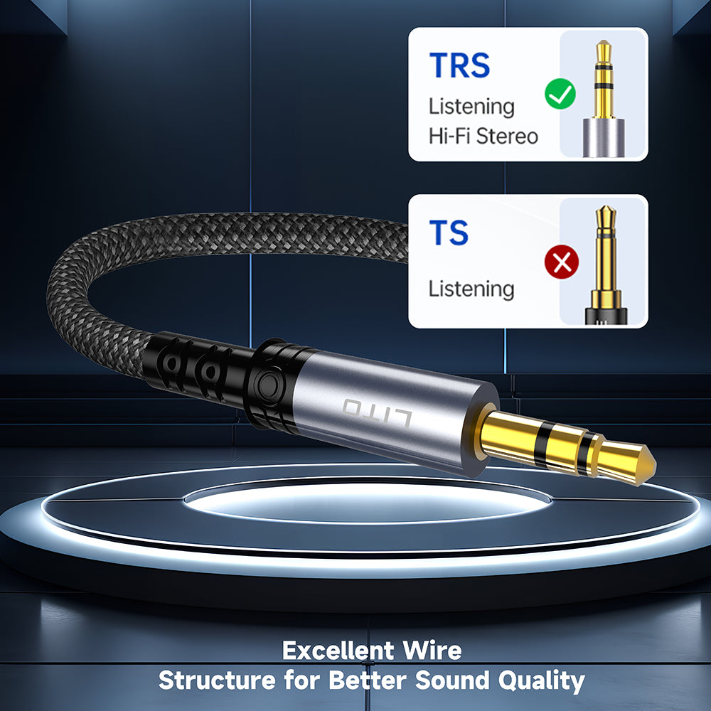 Lito - Audio Cable Adapter (LA01D) - Jack to Jack 3.5mm, Hi-Fi, 24k Gold-plated Contacts, Nylon-braided, 1m - Black