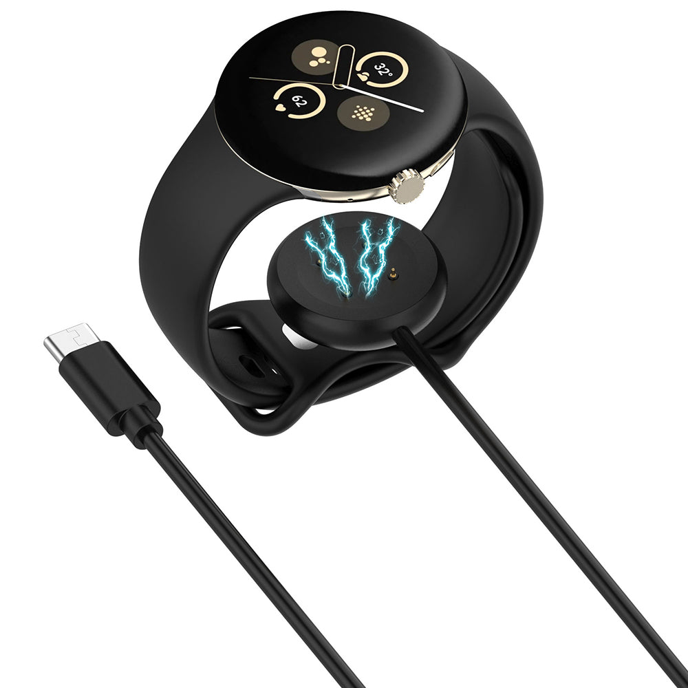 Techsuit - SmartWatch Wireless Charging Cable (THC5) - for Google Pixel Watch 3 (41mm, 45mm) / 2 / Fitbit Ace LTE, Type-C - Black