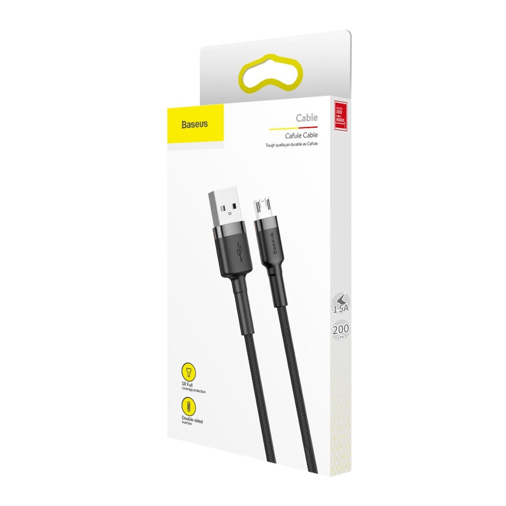 Baseus - Data Cable Cafule (CAMKLF-CG1) - USB to Micro-USB, 1.5A, 480Mbps, 2m, Bend-Resistant - Gray / Black