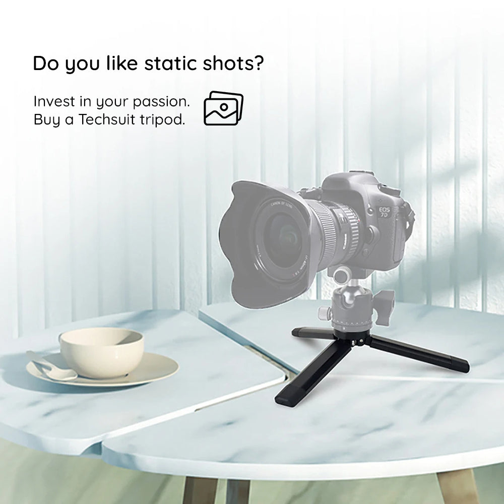 Techsuit - Mini Tripod (TPD2) - for Selfie Sticks, Universal, with 1/4 inch Screw, Aluminum Alloy - Black