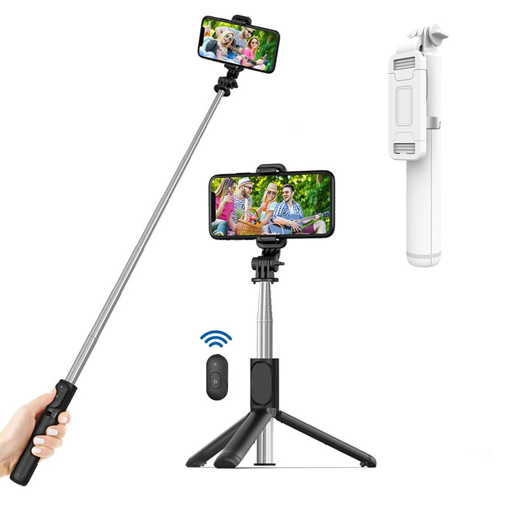 Techsuit - Selfie Stick (Q01) - with Bluetooth Remote Control and Stable Tripod Mount, 101cm - White