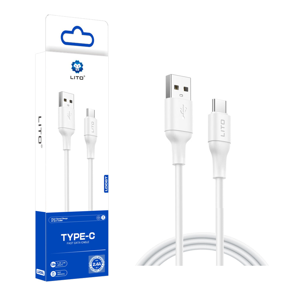 Lito - Data Cable (LD06T) - USB to Type-C, 2.4A, PVC, 1m - White