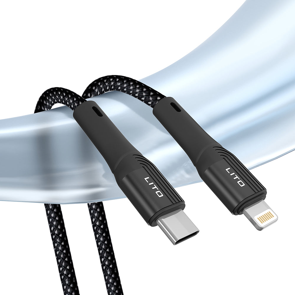 Lito - Data Cable (LD14CL) - Type-C to Lightning Fast Charging 30W, 480Mbps, Nylon, 1m - Black