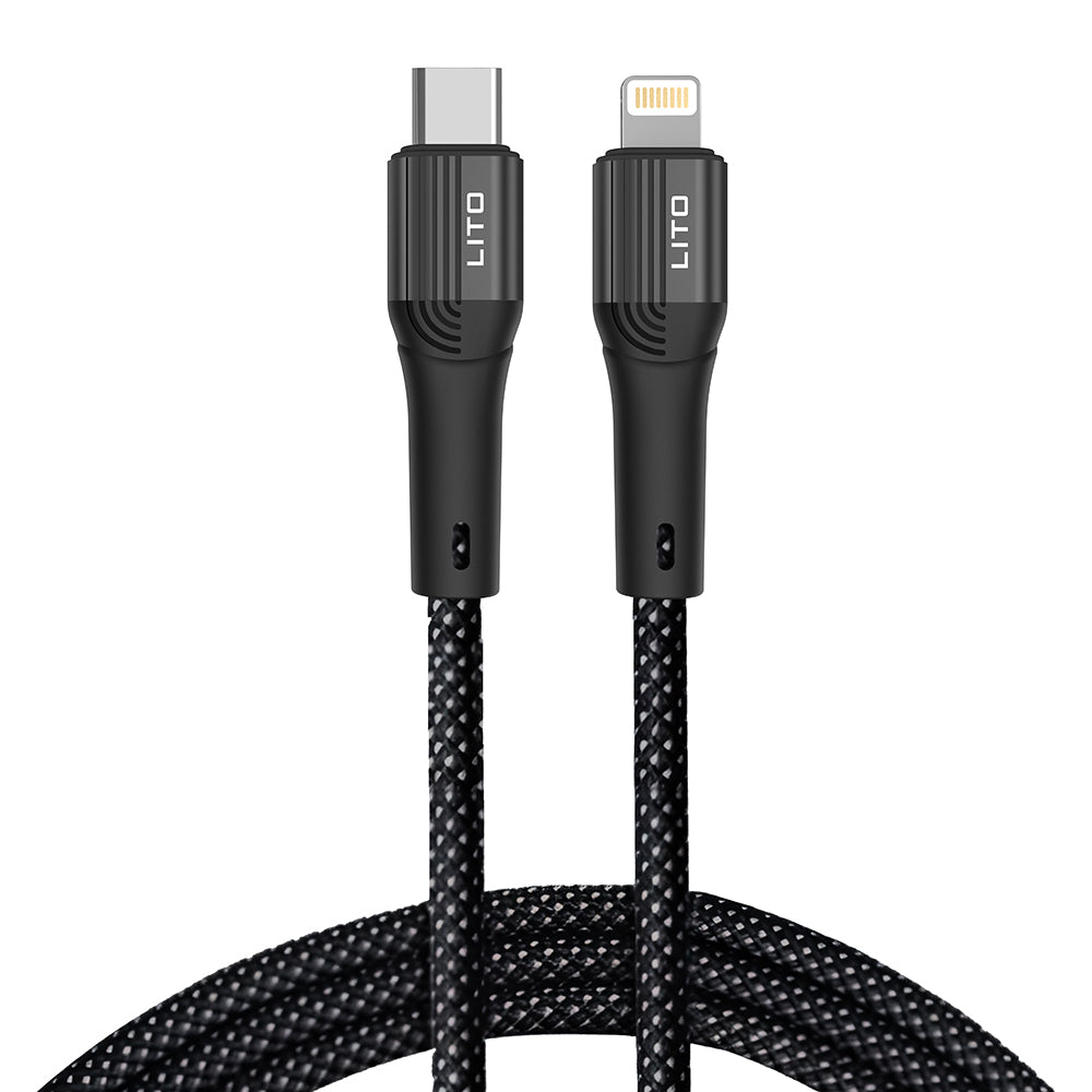 Lito - Data Cable (LD14CL) - Type-C to Lightning Fast Charging 30W, 480Mbps, Nylon, 1m - Black