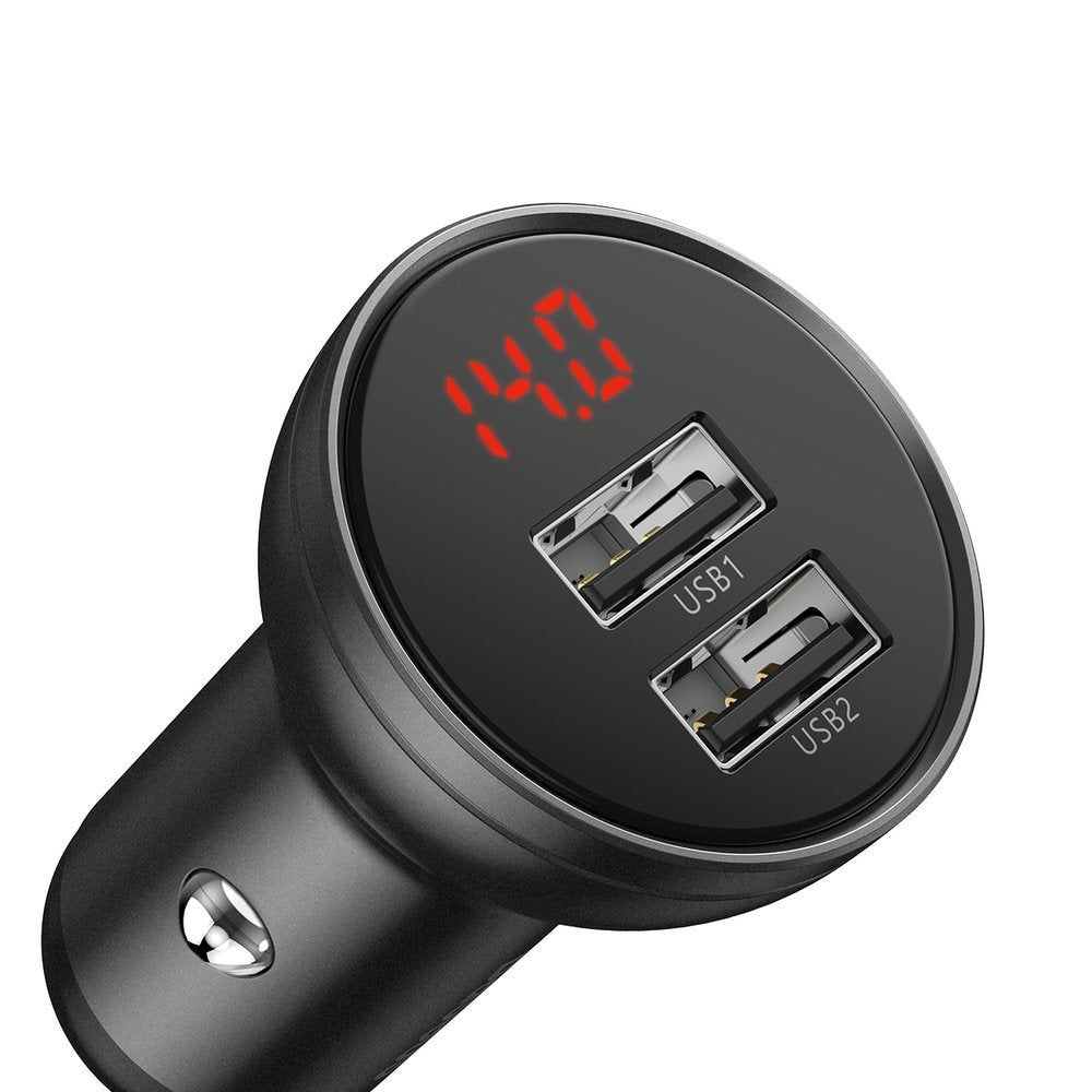 Baseus - Car Charger (CCBX-0G) - Digital Display, 2x USB-A, 24W - Gray