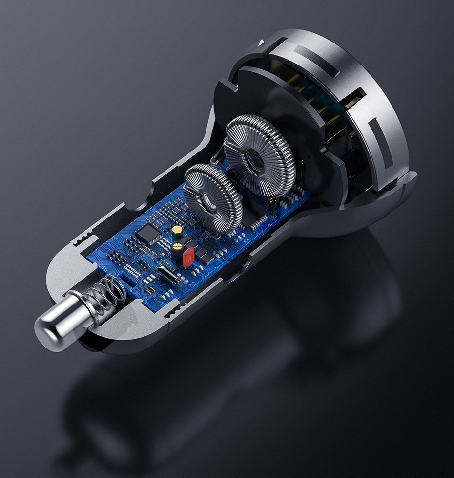 Baseus - Car Charger (CCBX-0G) - Digital Display, 2x USB-A, 24W - Gray