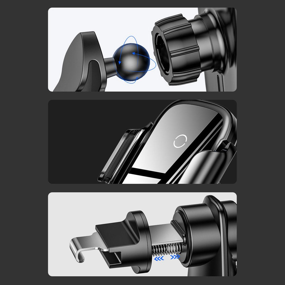 Baseus - Car Holder with Wireless Charging Light (WXHW03-01) - for Dashboard, Windshield, Air Vent, 15W - Black