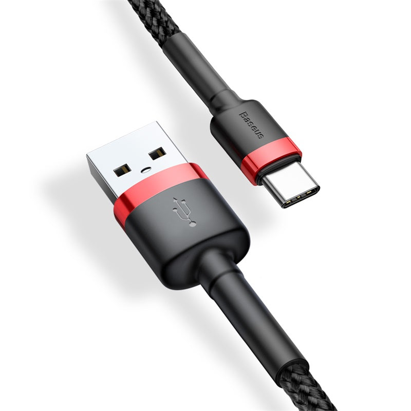 Baseus - Data Cable Cafule (CATKLF-U91) - USB to Type-C, 480Mbps, 2A, 3m, QC 3.0, Bend-Resistant - Red / Black