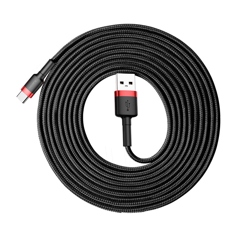 Baseus - Data Cable Cafule (CATKLF-U91) - USB to Type-C, 480Mbps, 2A, 3m, QC 3.0, Bend-Resistant - Red / Black