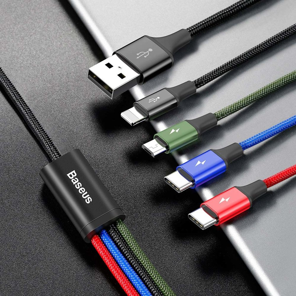 Baseus - Data Cable 4in1 (CA1T4-B01) - USB to Lightning, 2 x Type-C, Micro-USB, 3.5A, 1.2m - Black