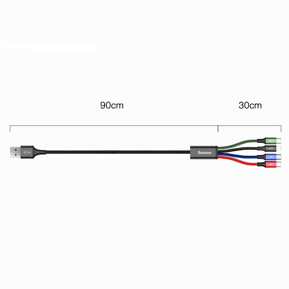 Baseus - Data Cable 4in1 (CA1T4-B01) - USB to Lightning, 2 x Type-C, Micro-USB, 3.5A, 1.2m - Black
