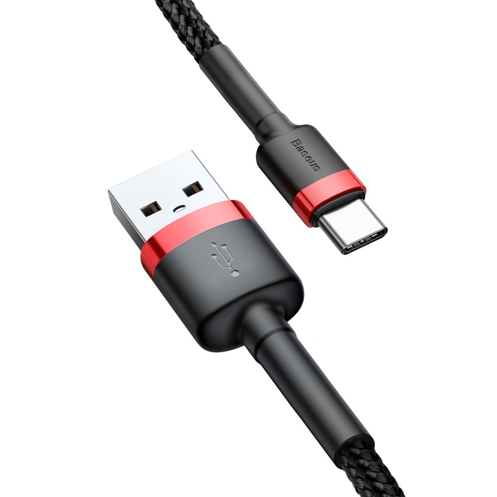 Baseus - Data Cable Cafule (CATKLF-C91) - USB to Type-C, 2A, 2m, 480Mbps, Aluminum Alloy, Nylon - Red Black