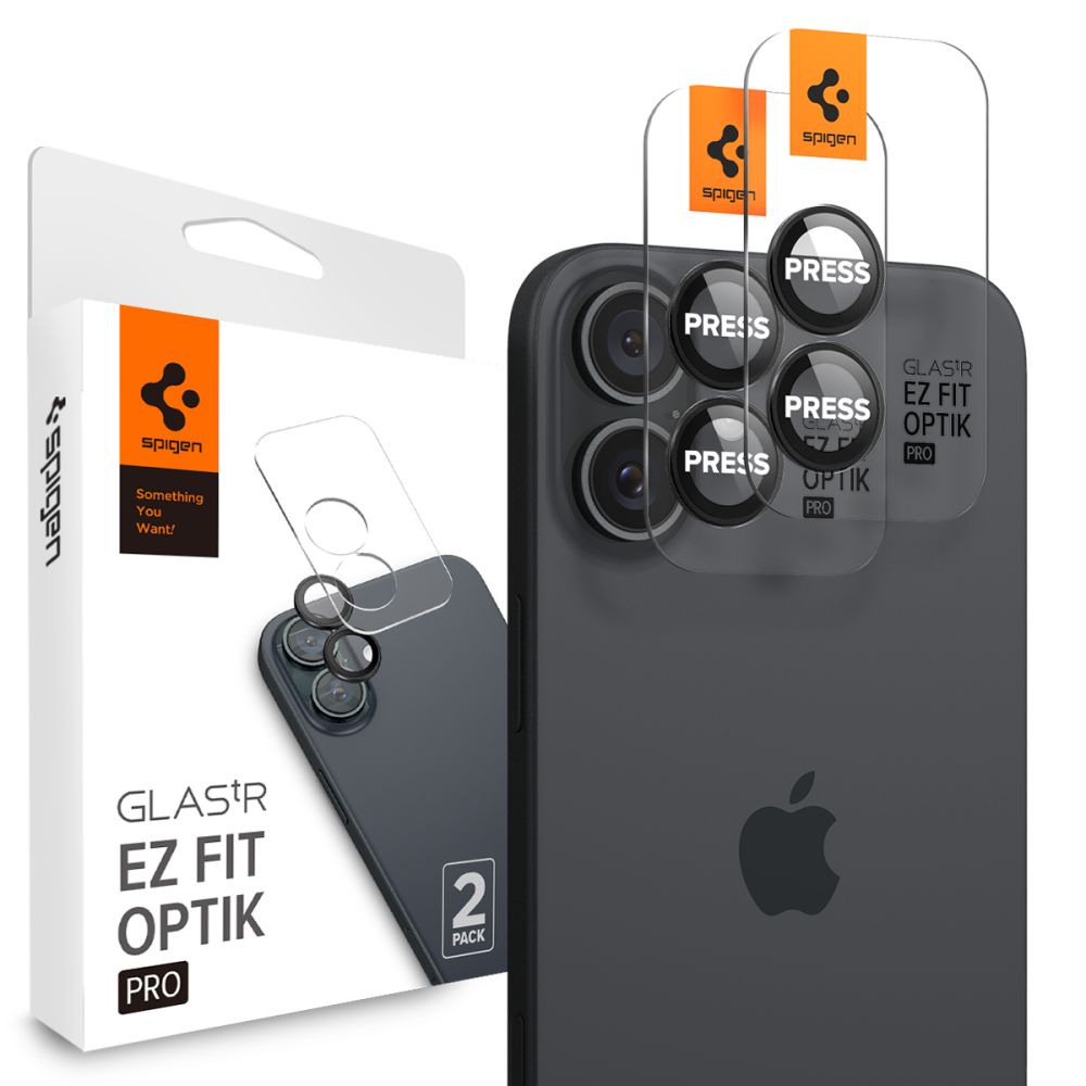 Spigen - Optik.tR EZ Fit Pro Camera Glass (2 pack) - iPhone 16 / iPhone 16 Plus / iPhone 17 - Black