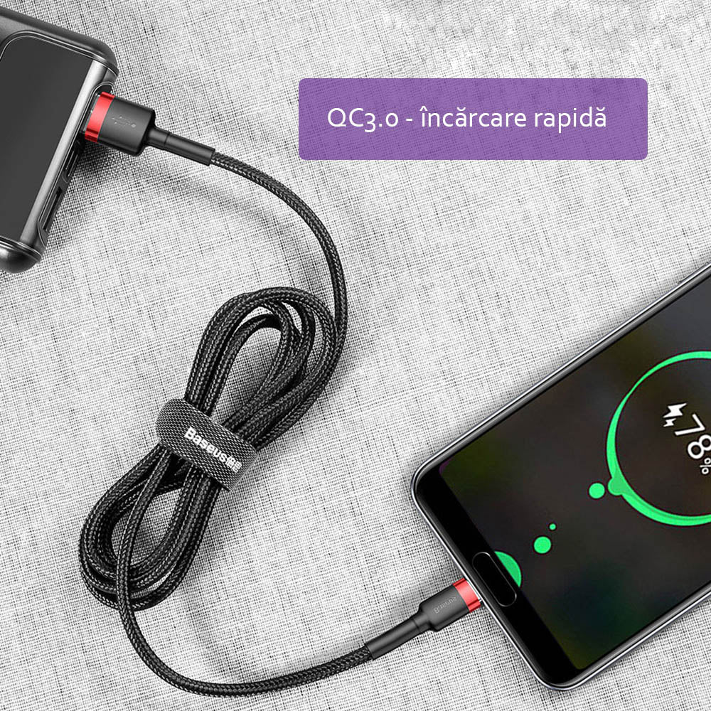 Baseus - Data Cable Cafule (CATKLF-CG1) - USB to Type-C, 2A, 2M - Gray Black