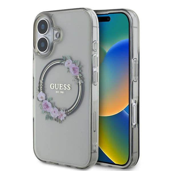 Guess - IML Flowers Wreath MagSafe (GUHMP16SHFWFCK) - iPhone 16 - Black