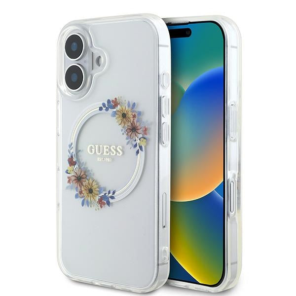 Guess - IML Flowers Wreath MagSafe (GUHMP16MHFWFCT) - iPhone 16 Plus - Clear
