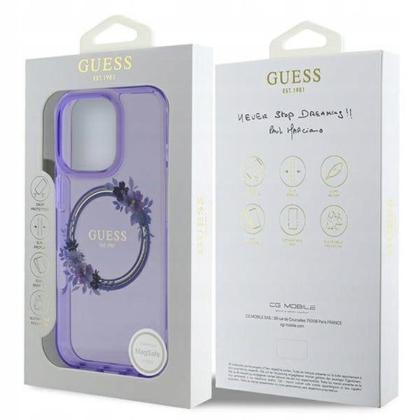 Guess Magsafe “Flower Wreath” Hard Case Θήκη προστασίας από σκληρό πλαστικό – iPhone 16 Pro (Μωβ – GUHMP16LHFWFCU)