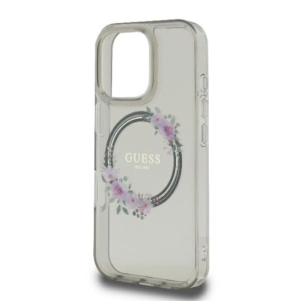 Guess Magsafe “Flower Wreath” Hard Case Θήκη προστασίας από σκληρό πλαστικό – iPhone 16 Pro (Μαύρο – GUHMP16LHFWFCK)