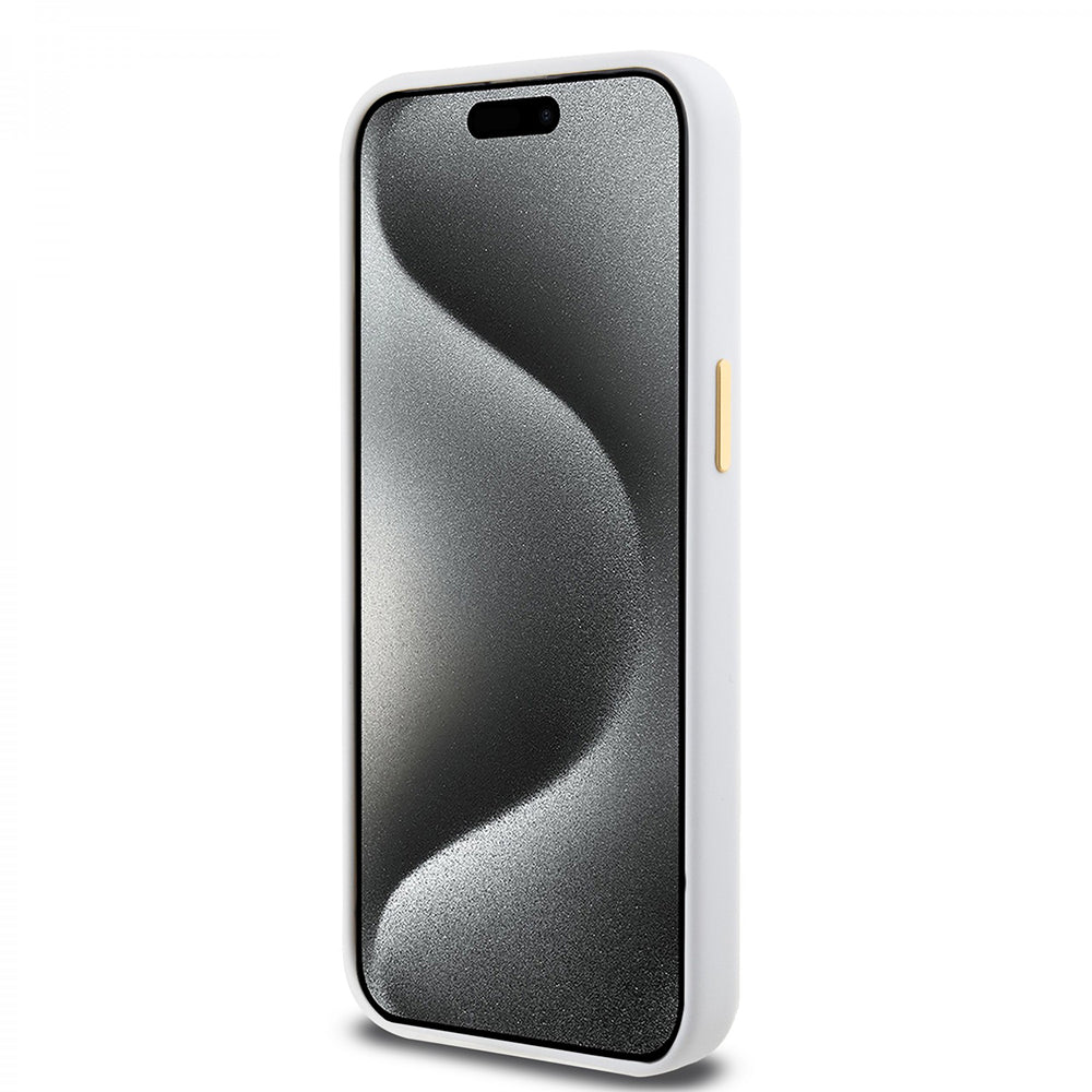 Guess "4G Strass Logo Collection" Case Θήκη προστασίας από σιλικόνη – iPhone 15 Pro Max (White – GUHCP15XM4DGPH)