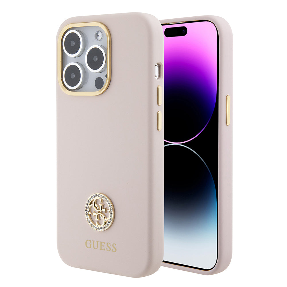 Guess - Silicone Logo Strass 4G (GUHCP15LM4DGPP) - iPhone 15 Pro - Light Pink
