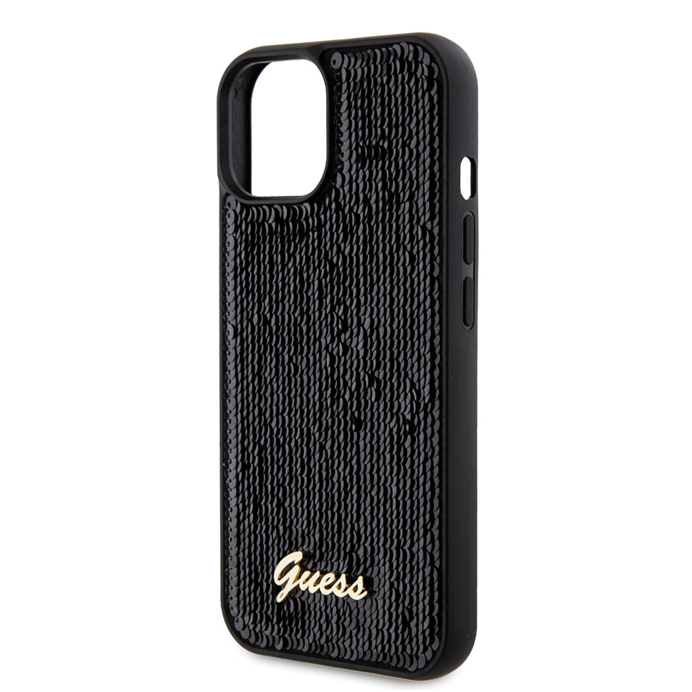 Guess "Sequin Script Metal" Hard Case iPhone 15 (Black – GUHCP15SPSFDGSK)