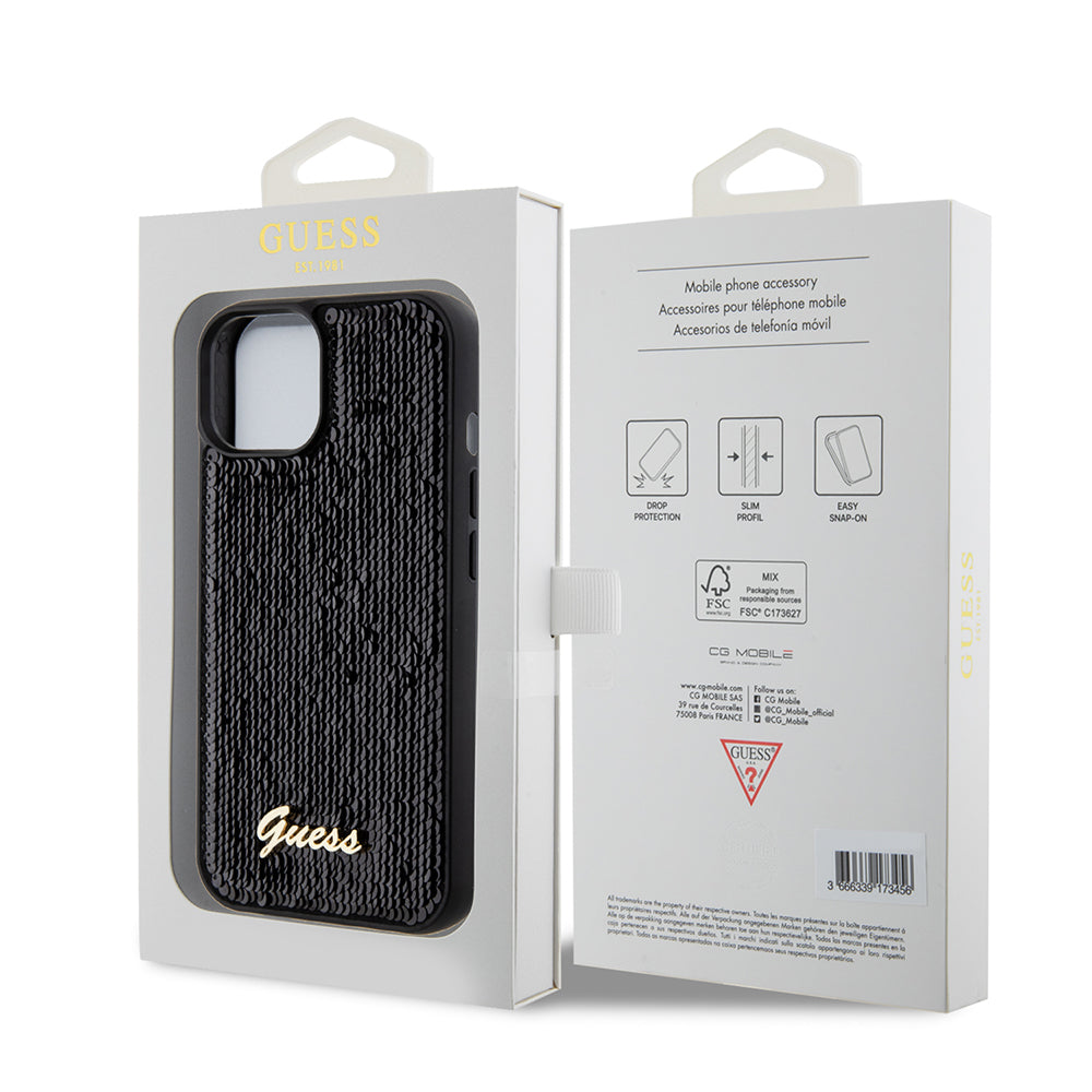 Guess "Sequin Script Metal" Hard Case iPhone 15 (Black – GUHCP15SPSFDGSK)