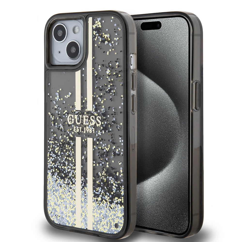 Guess - Liquid Glitter Gold Stripes (GUHCP15SLFCSEGK) - iPhone 15 - Black