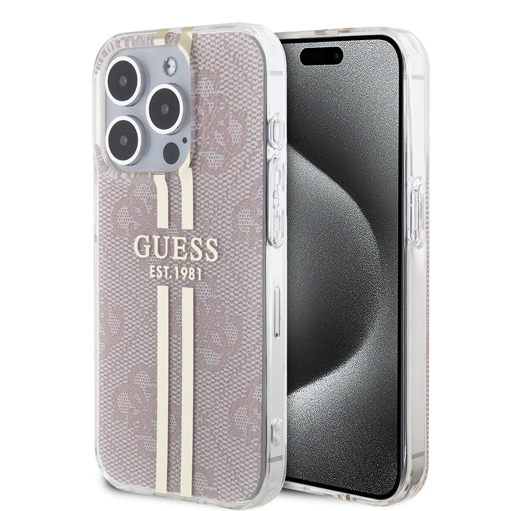 Guess - Hardcase IML 4G Gold Stripe (GUHCP15LH4PSEGP) - iPhone 15 Pro - Pink