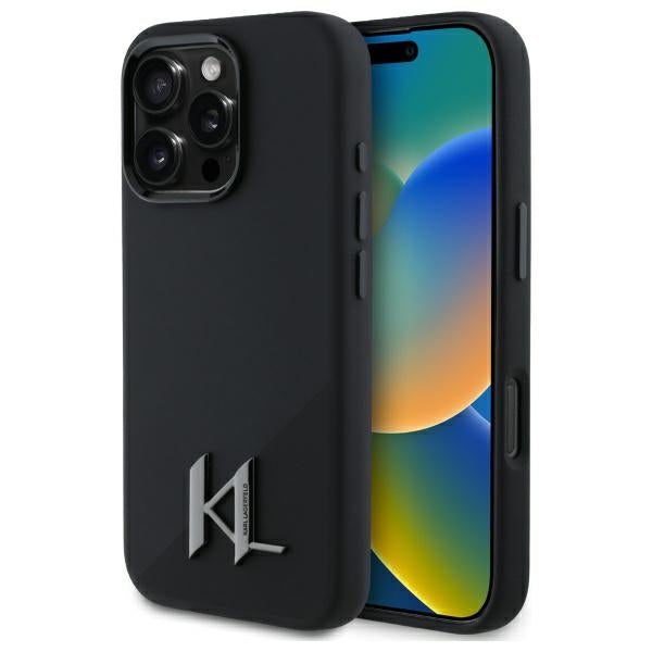 Karl Lagerfeld MagSafe Shadow Metal Initial Logo Silicone Case Θήκη προστασίας από σιλικόνη – iPhone 16 Pro (Μαύρο – KLHMP16LSCMKMPCK)