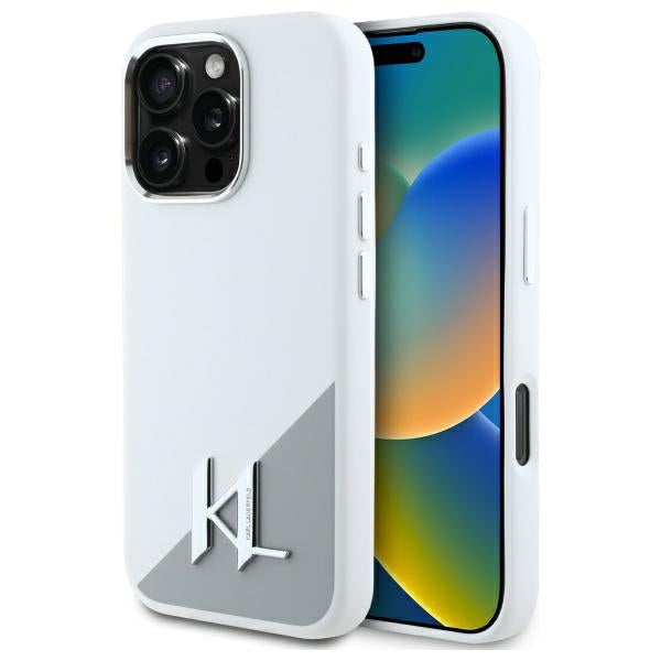 Karl Lagerfeld - Silicone MagSafe (KLHMP16LSCMKMPCH) - iPhone 16 Pro - White Shadow Metal Initial