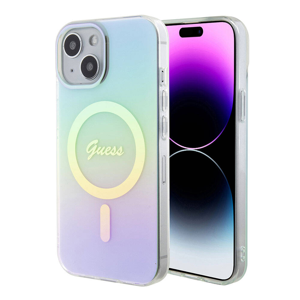 Guess Iridescent Magsafe Case Πολύχρωμη θήκη προστασίας από σκληρό πλαστικό – iPhone 15 Plus (Rainbow Purple – GUHMP15MHITSQ)