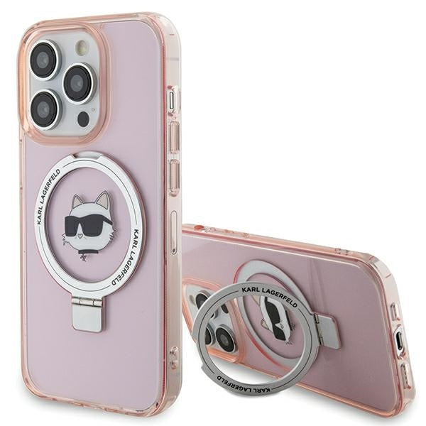 Karl Lagerfeld - Hardcase Ring Stand MagSafe (KLHMP15XHMRSCHP) - iPhone 15 Pro Max - Pink Choupette Head