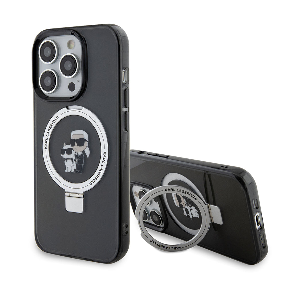 Karl Lagerfeld Magsafe Ringstand Case “Karl & Choupette’s Head” Θήκη προστασίας από σκληρό πλαστικό για iPhone 15 Pro (Black – KLHMP15LHMRSKCK)