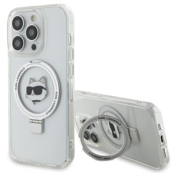 Karl Lagerfeld - Hardcase Ring Stand MagSafe (KLHMP15LHMRSCHH) - iPhone 15 Pro - White Choupette Head