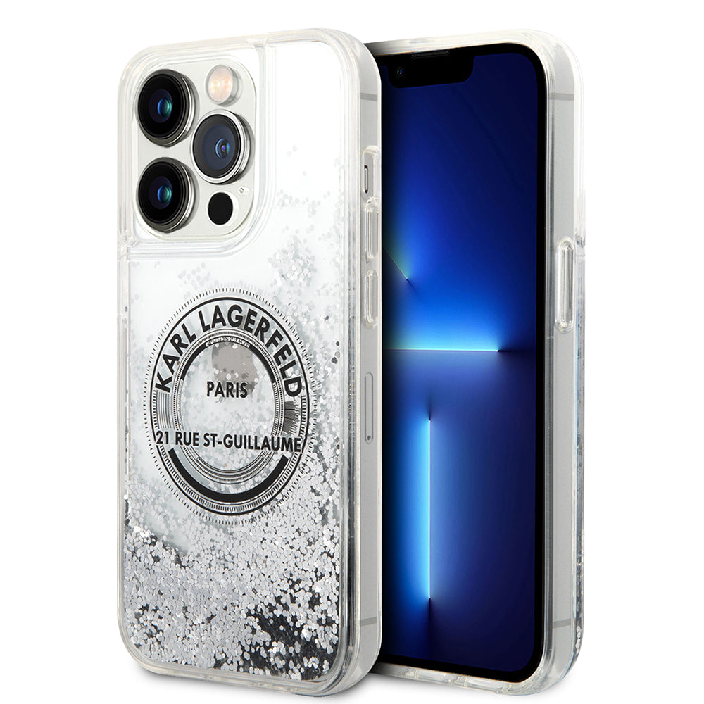 Karl Lagerfeld - Hardcase Liquid Glitter (KLHCP14LLCRSGRS) - iPhone 14 Pro - Silver RSG