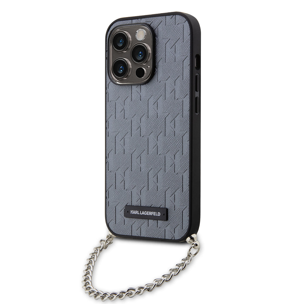 Karl Lagerfeld - Saffiano Monogram Chain (KLHCP14LSACKLHPG) - iPhone 14 Pro - Silver