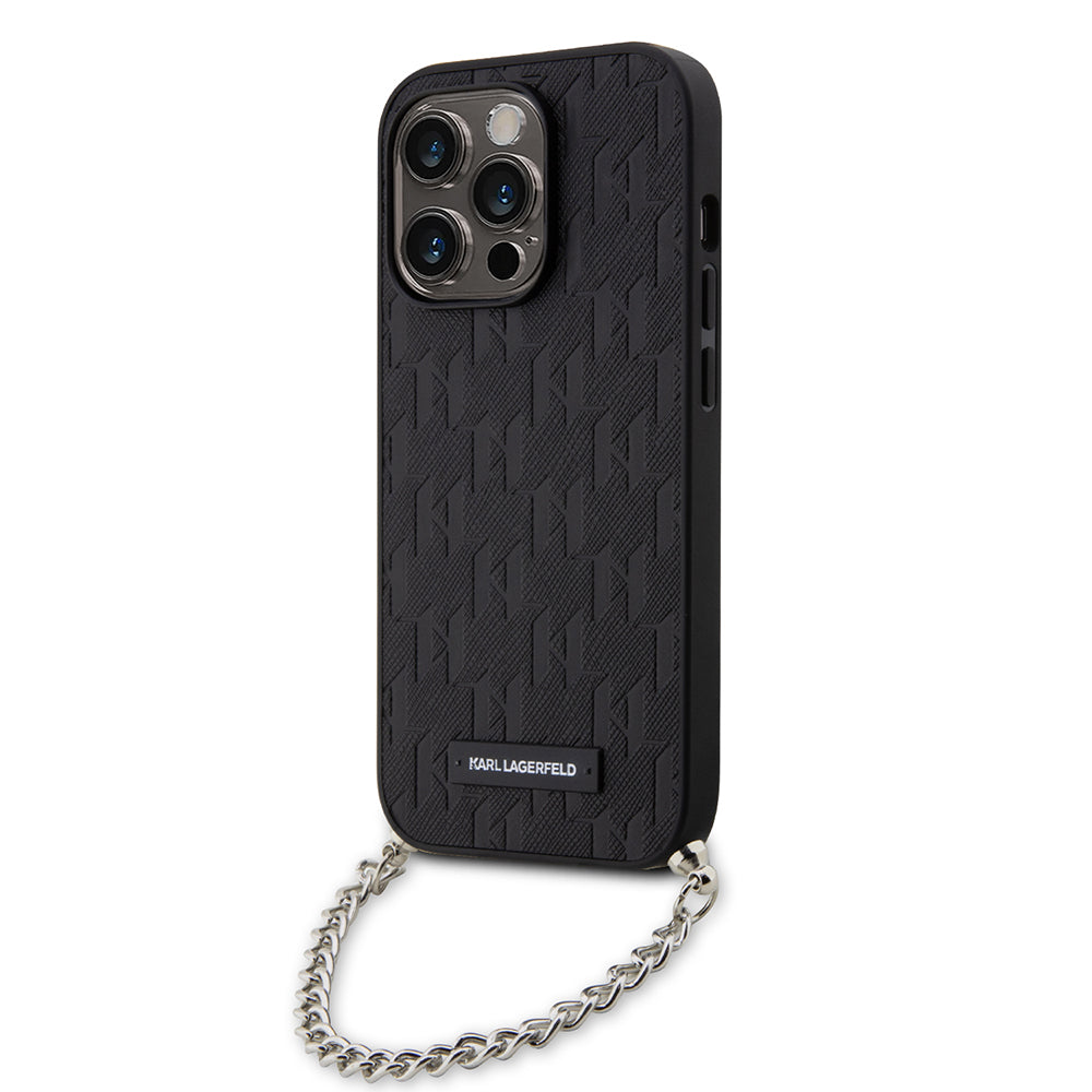 Karl Lagerfeld - Saffiano Monogram Chain (KLHCP14LSACKLHPK) - iPhone 14 Pro - Black