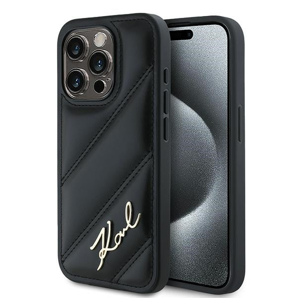Karl Lagerfeld - Diagonal Quilted Script (KLHCP14LPQDSMGK) - iPhone 14 Pro - Black