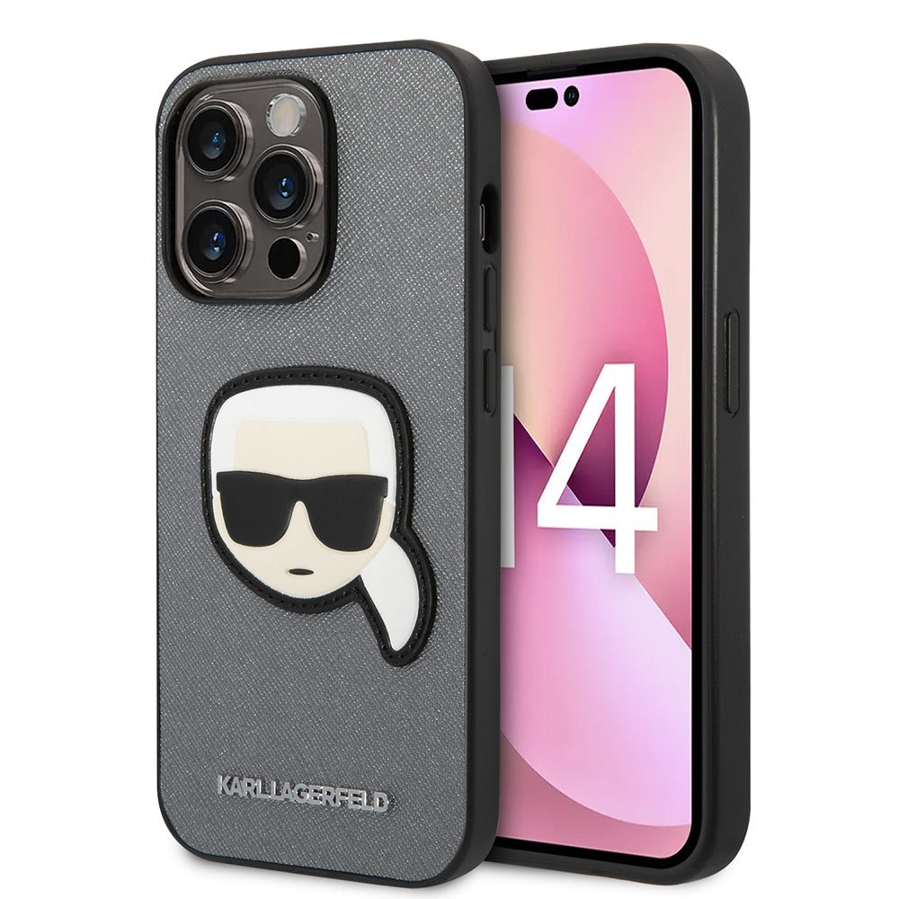 Karl Lagerfeld - Saffiano (KLHCP14LSAPKHG) - iPhone 14 Pro - Silver Karl`s Head