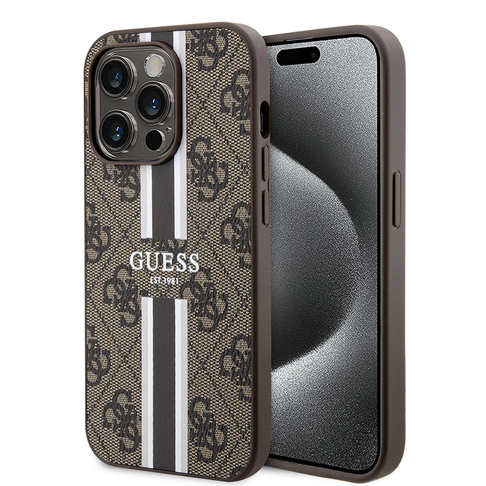Guess - Hardcase 4G Printed Stripes MagSafe (GUHMP15LP4RPSW) - iPhone 15 Pro - Brown