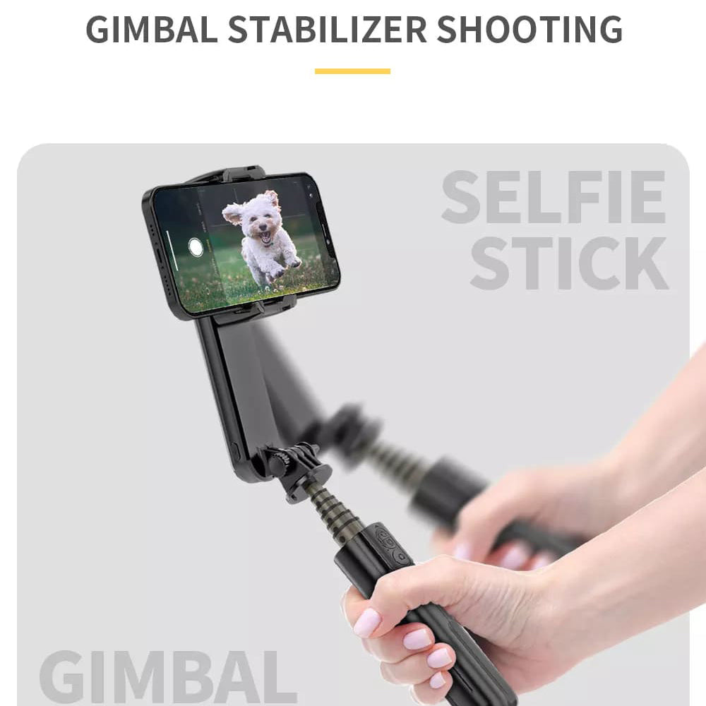Techsuit - Gimbal Mini Selfie Stick (L09) - Bluetooth Remote Control, Stable Tripod Mount and Phone Stabilizer, 72cm - Black