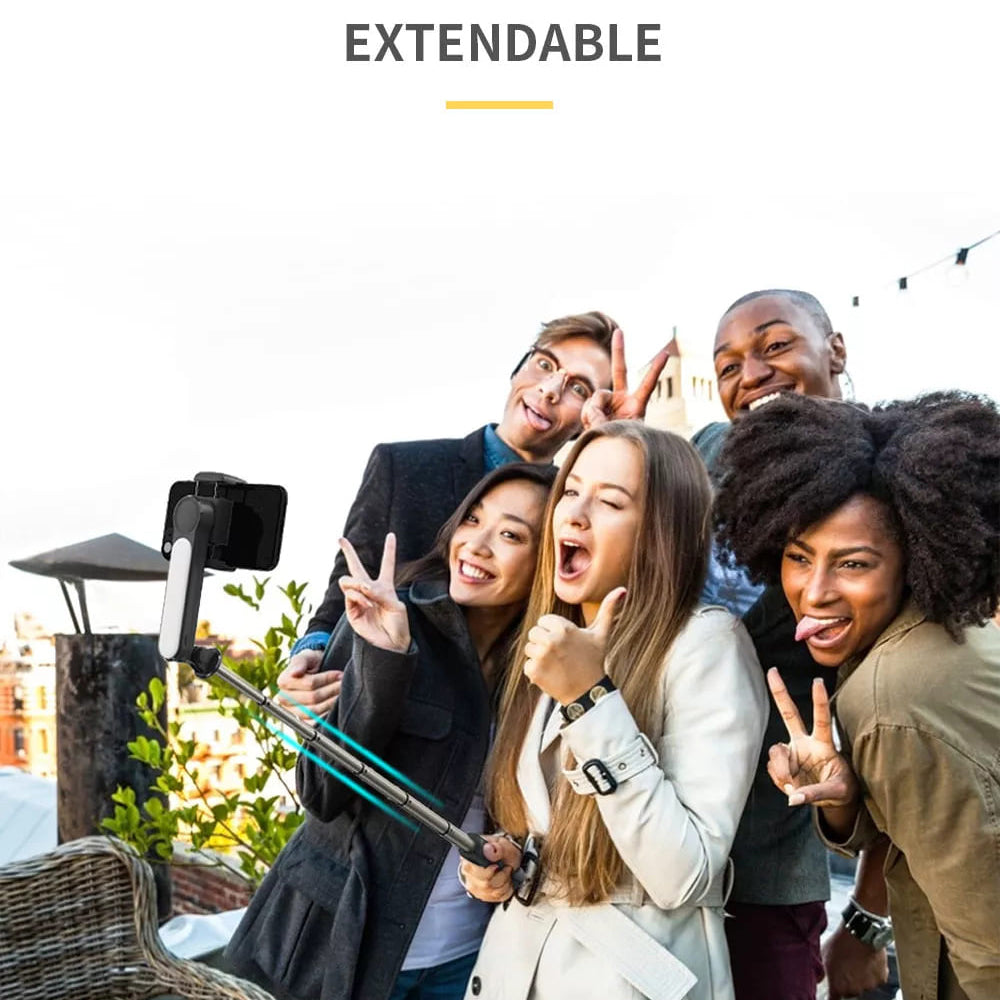 Techsuit - Gimbal Mini Selfie Stick (L09) - Bluetooth Remote Control, Stable Tripod Mount and Phone Stabilizer, 72cm - Black